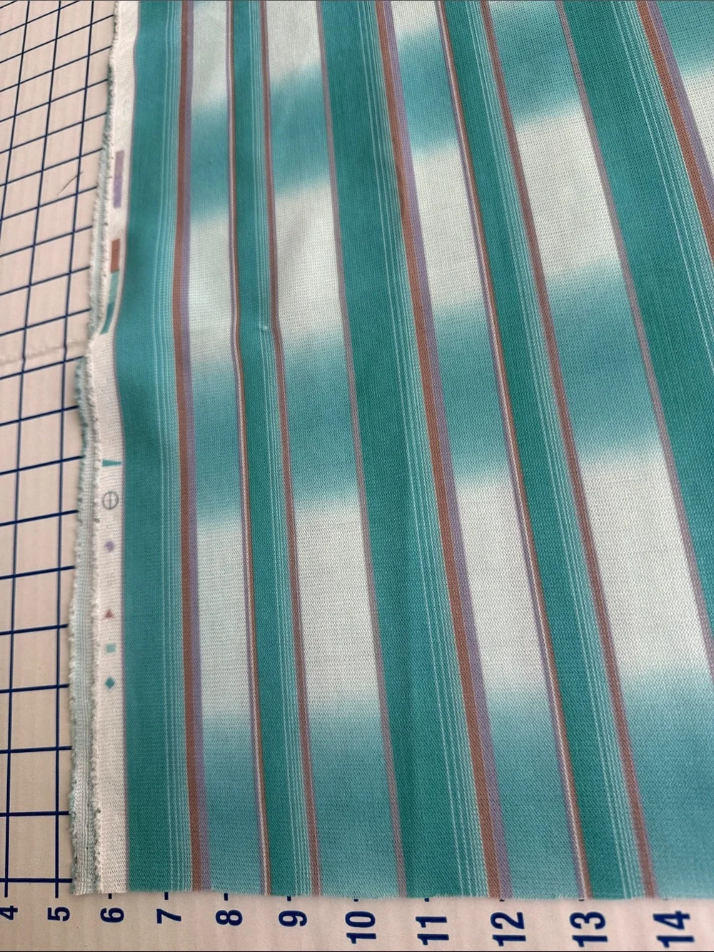 Vintage 1970s Polyester Double Knit Stripe Fabric 1 Yard x 60” Turquoise White